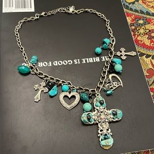 Turquoise black and silver necklace